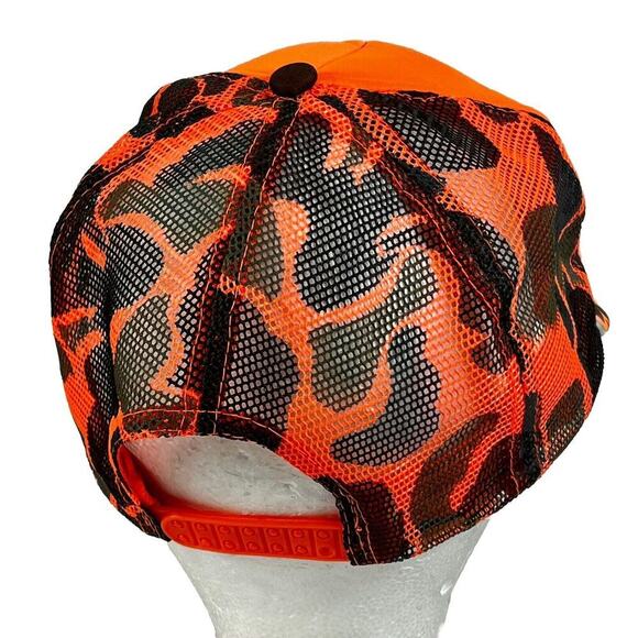 Vintage KROOKED RIVER Outfitters Trucker Hat Cap Snapback Orange Camo Hunting - Picture 3 of 6